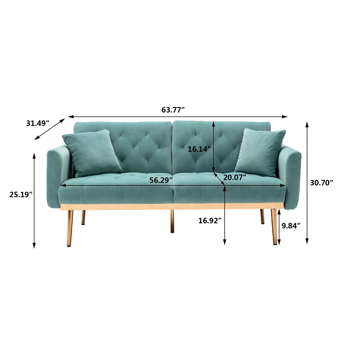 Mint Green Velvet 2-Seater Convertible Sofa Bed Q31751