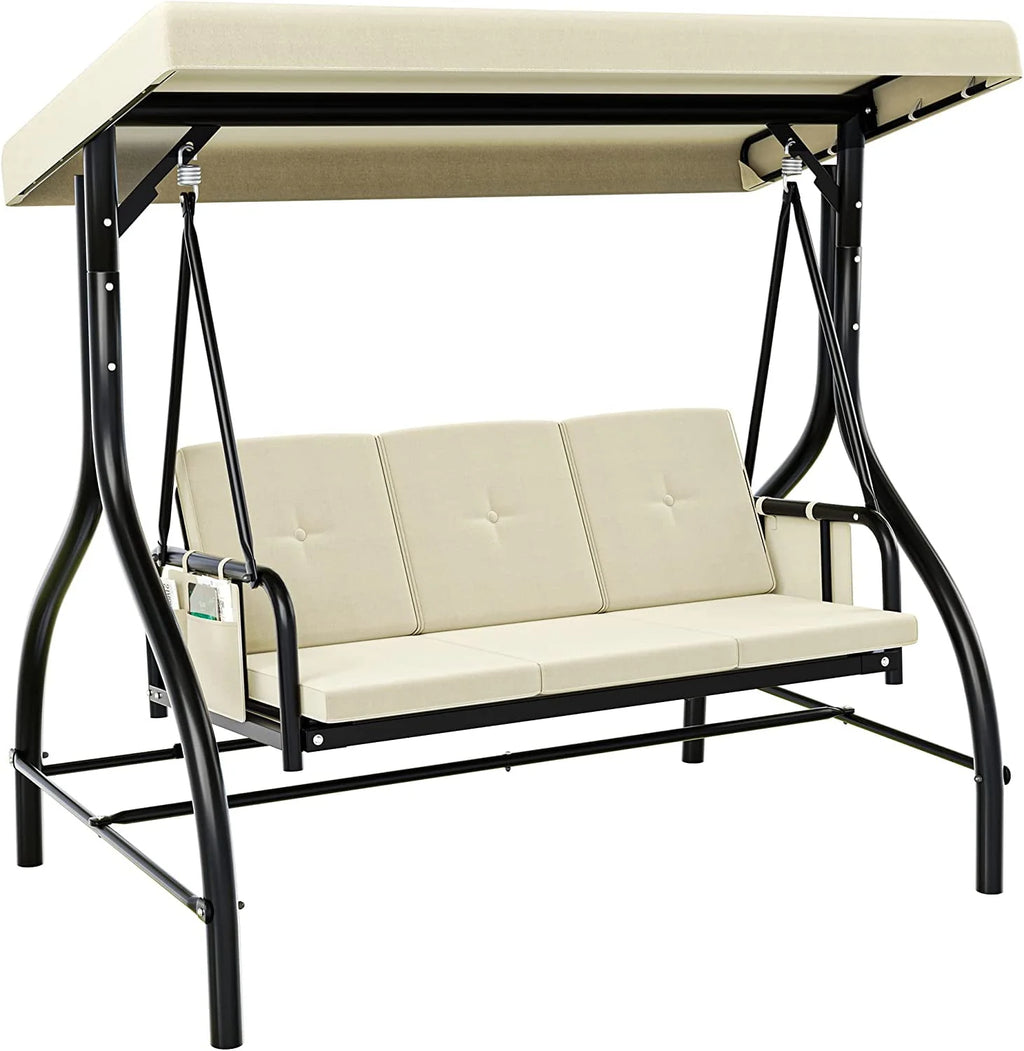 3-Seats Outdoor Patio Swing Chair with Adjustable Canopy and Removable Cushion C7990