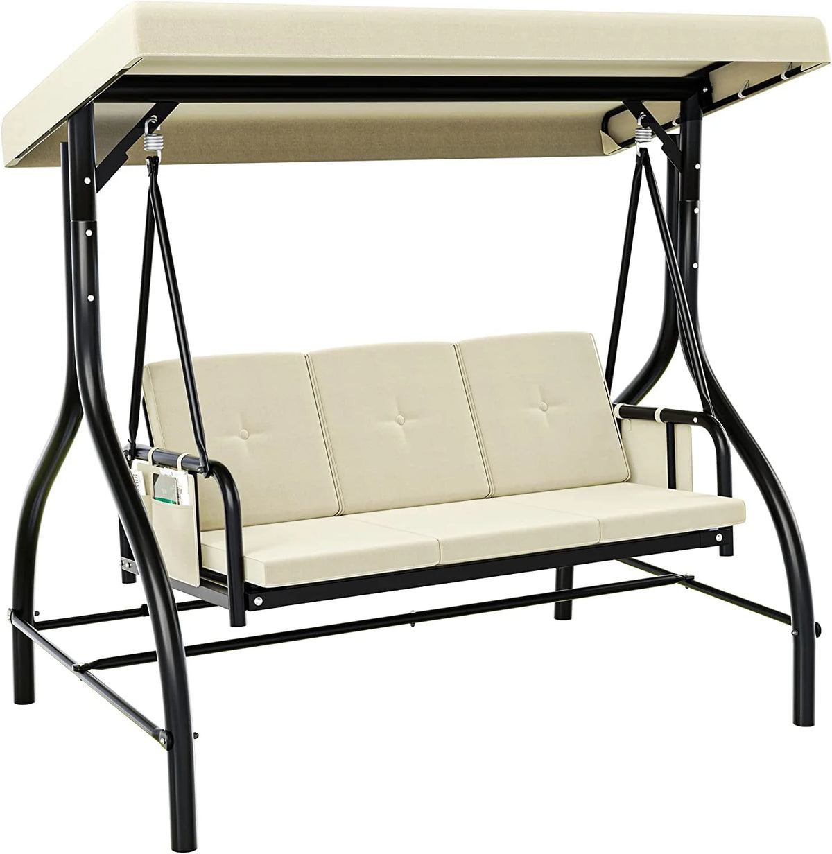 3-Seats Outdoor Patio Swing Chair with Adjustable Canopy and Removable Cushion C7990