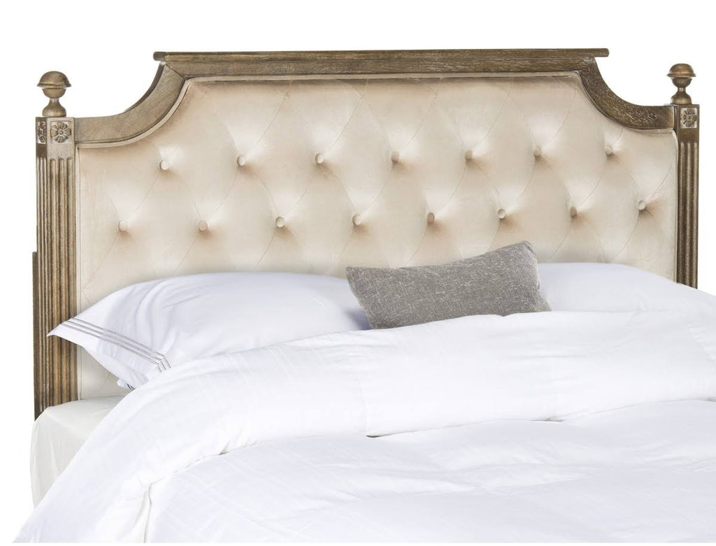 Rustic Wood Tufted Velvet Headboard Beige Full T21253
