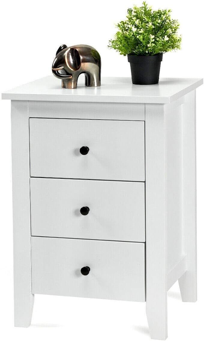White 3 Drawer Wood Nightstand T420233