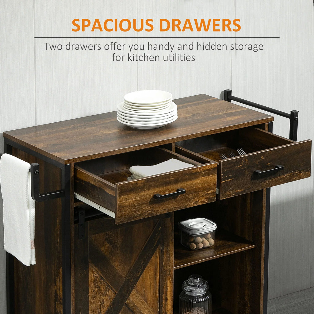 Rolling Kitchen Cart with Adjustable Shelf, Two Drawers and Towel Rack L249