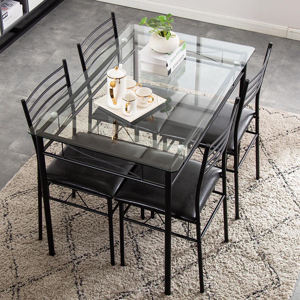 5 Piece Glass Dining Set with Metal Frame M124
