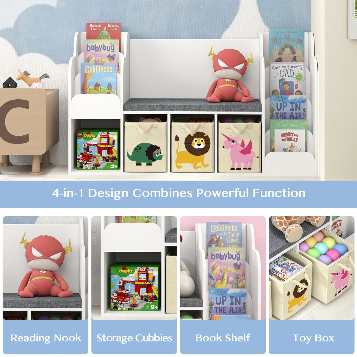 Kids Bookshelf with Reading Nook and Toy Storage G12742