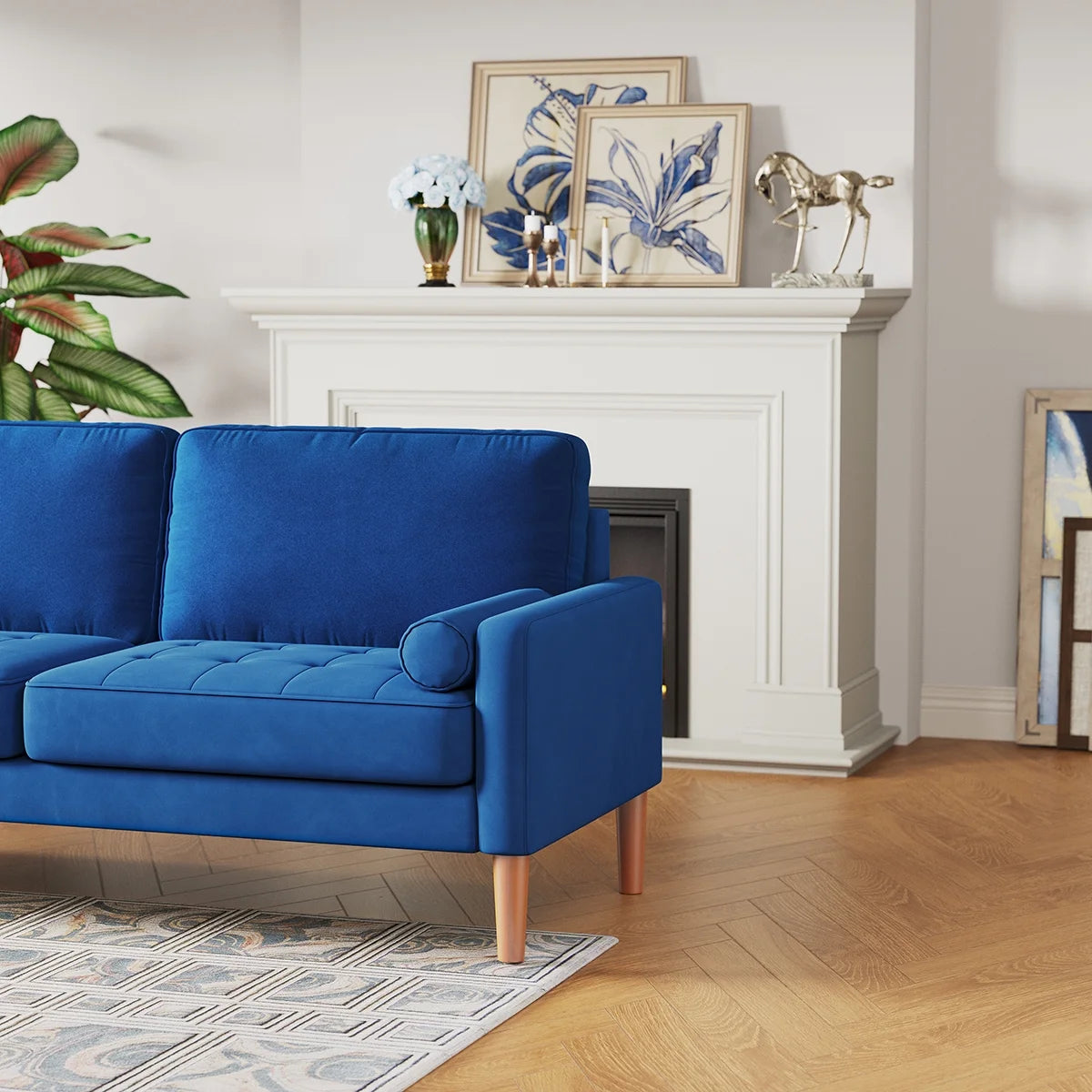 Blue L Shaped Sofa Couch 2 Seater Loveseat B82766