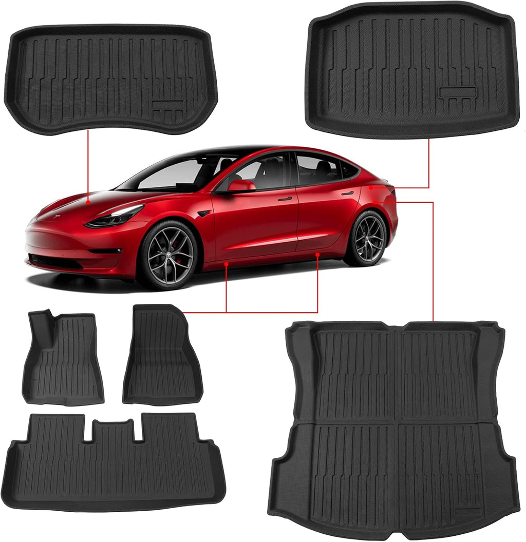 Cargo Liners Storage Frunk Mat All Weather Front Trunk Mats TPE Floor Mats Set of 6 Z38298