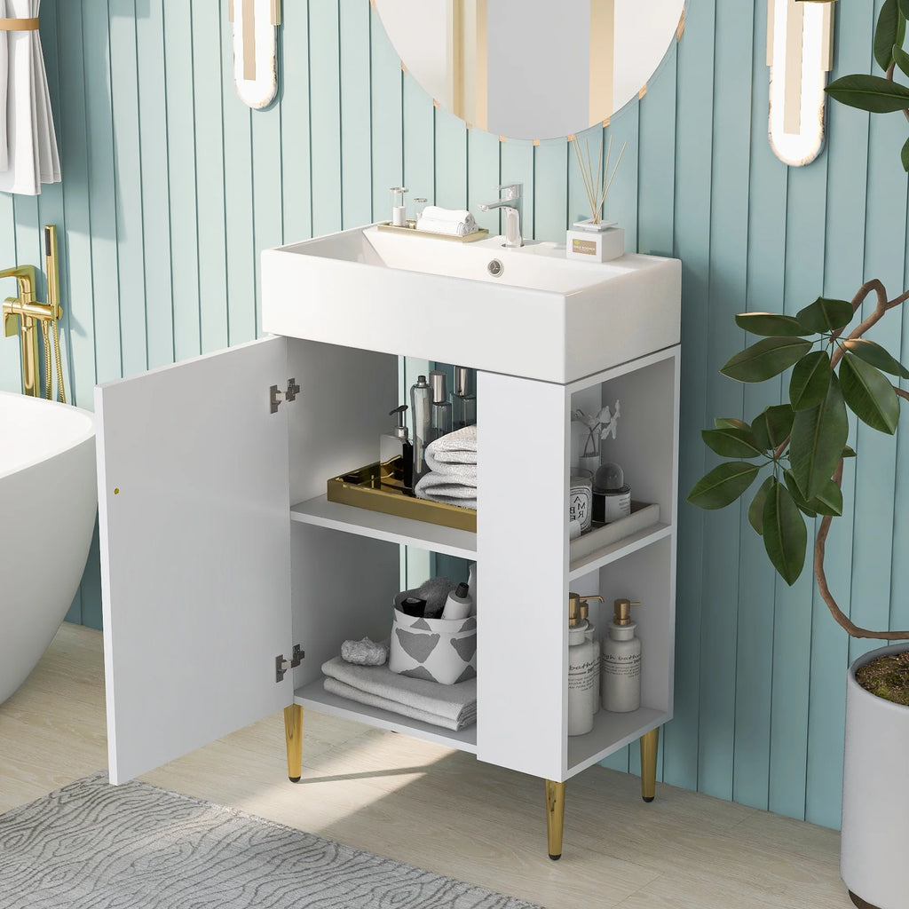 21.6" Wood Bathroom Vanity with Ceramic Sink I395124