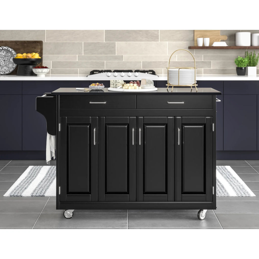 Black Wood Rolling Kitchen Cart R613