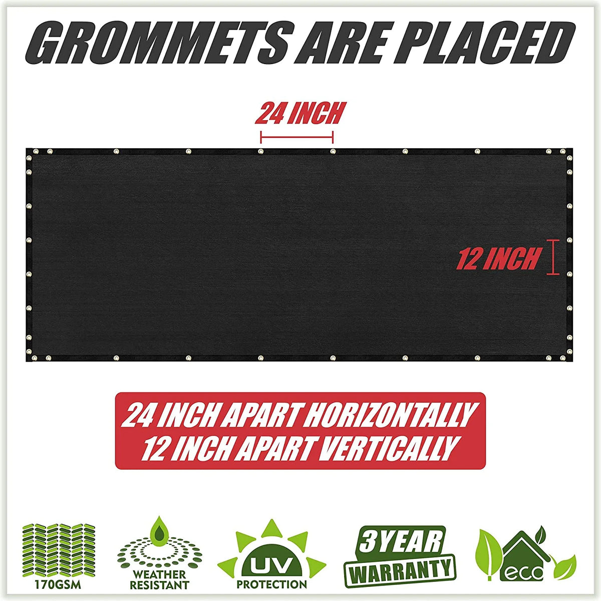 Black Fence Privacy Screen with Grommets D946152