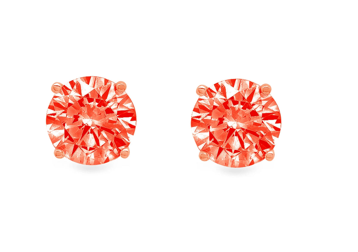 0.2 ct Solitaire Studs VVS1 Red Simulated Diamond Solid 18K Rose Gold Earrings B705