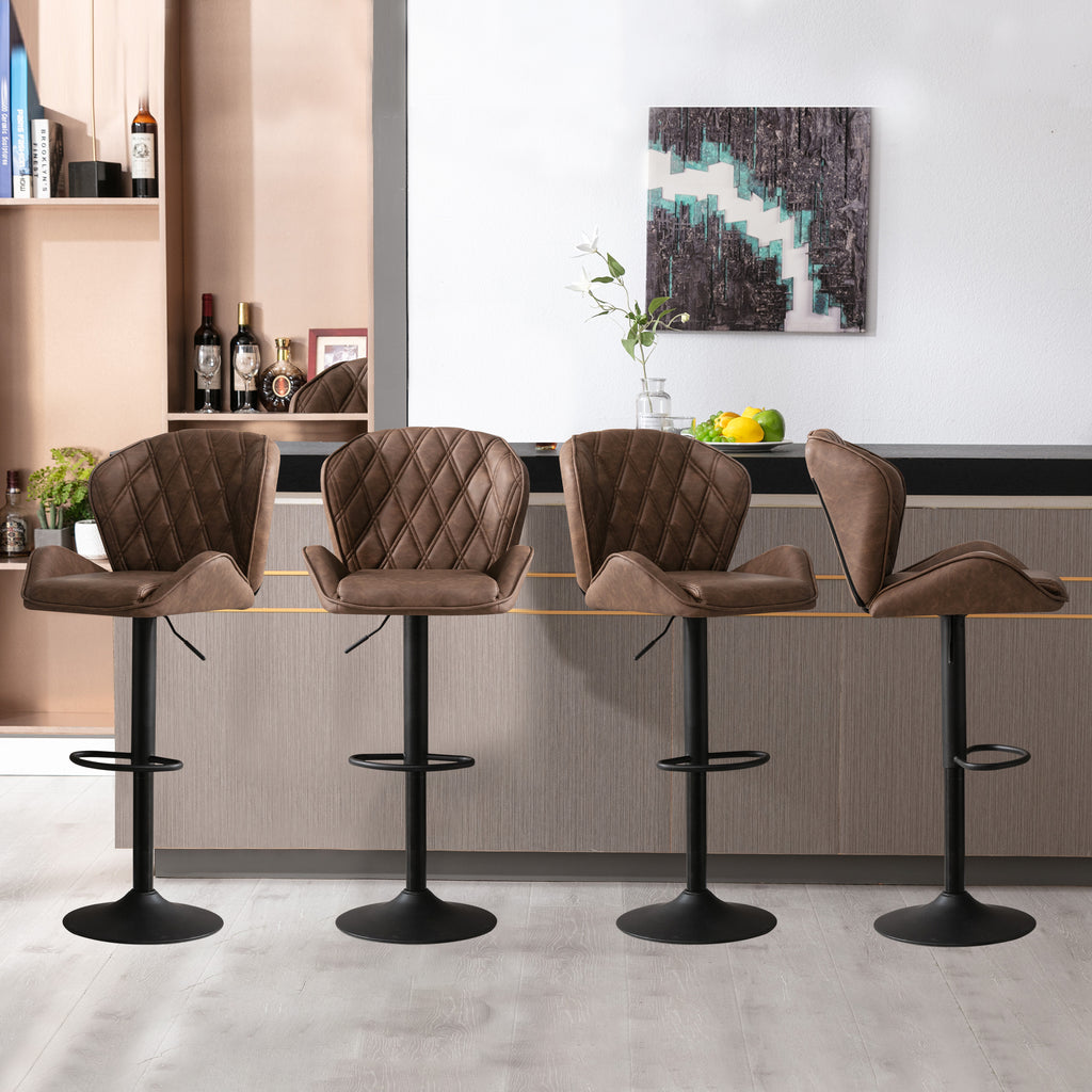 Brown Velvet Bar Stools Set of 2 with Armrest P41482