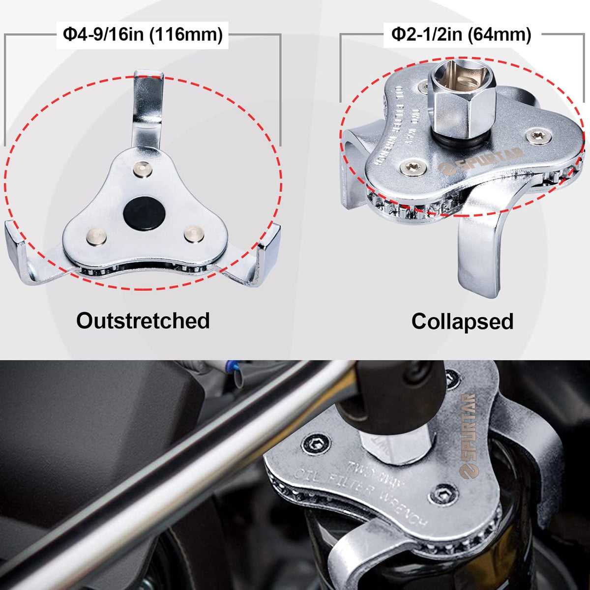 Universal Oil Filter Wrench 3 Jaw Adjustable Oil Filter Removal Tool Q765
