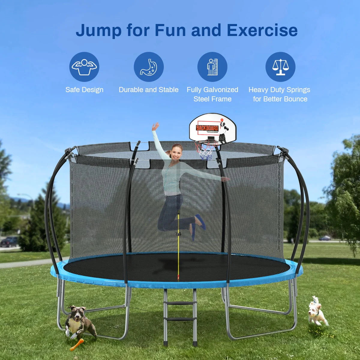 12 ft Trampoline with Enclosure and Basketball Hoop M554051