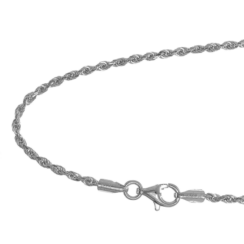 18k Solid White Gold Diamond-cut Rope Chain, Lobster Claw Clasp, 18 Inches H82943