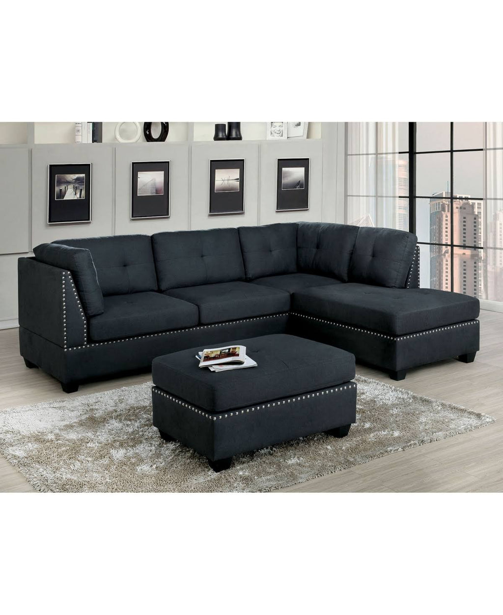 Gray Nailhead Trim Ottoman B61944