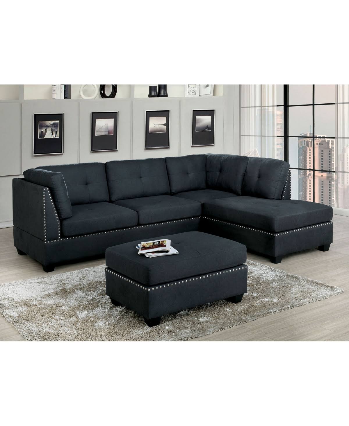 Gray Nailhead Trim Ottoman B61944