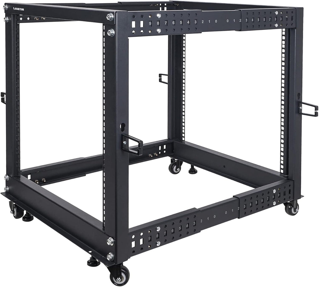 12U Open Frame Server and Network Equipment Rack with Adjustable Depth, Casters, Levelers, Cable Management O246