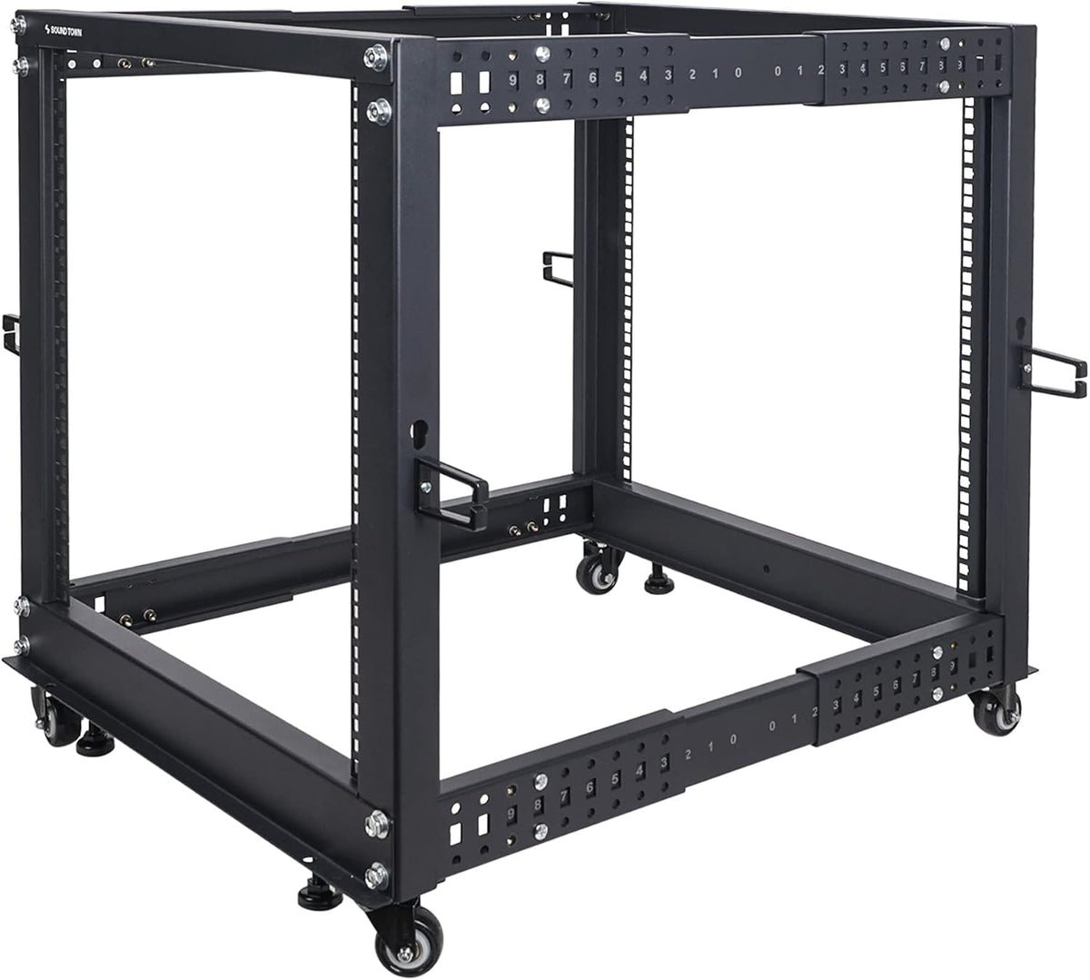 12U Open Frame Server and Network Equipment Rack with Adjustable Depth, Casters, Levelers, Cable Management O246