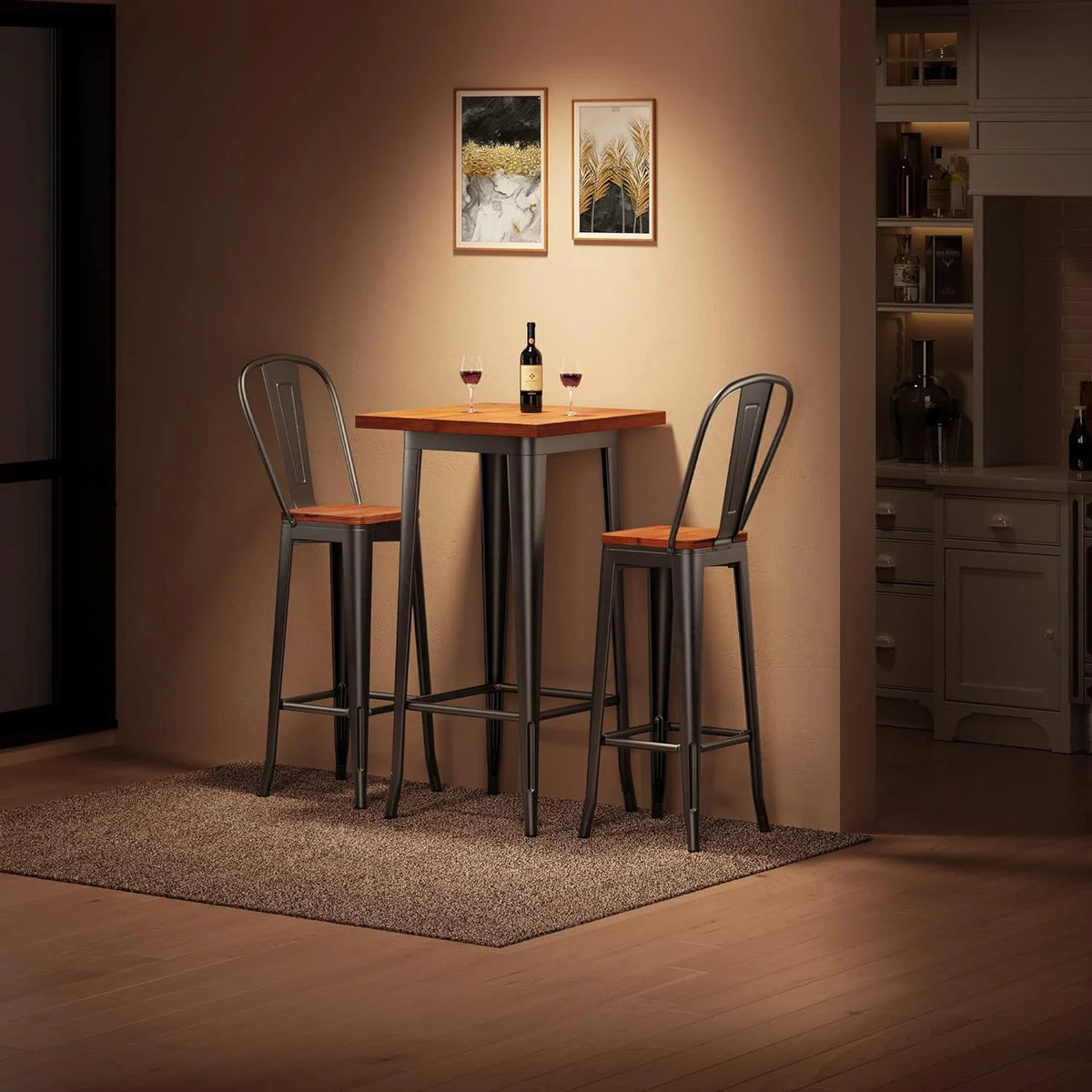 3 Pieces Table and Chair Set with Metal Frame S285