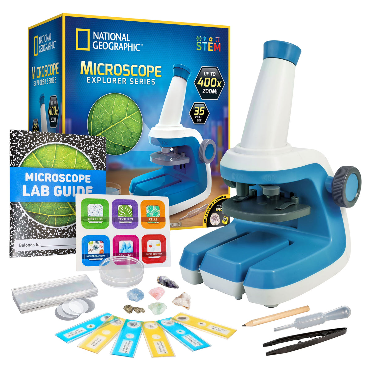 Kids Microscope with Blank and Prepared Slides, Rock & Mineral Specimens O204