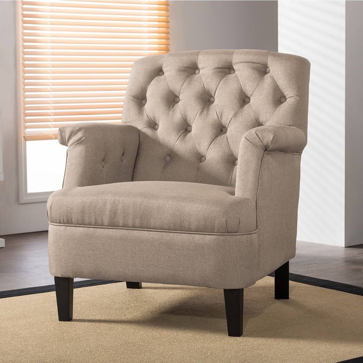 Beige Fabric Upholstered Button-Tufted Armchair N26576