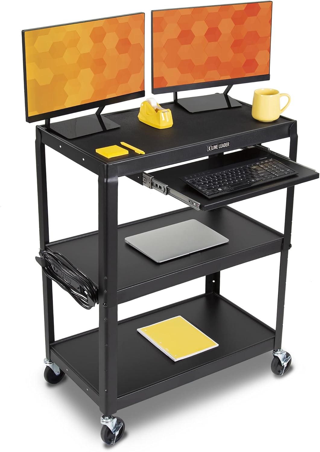Extra Wide AV Cart with Lockable Wheels and Keyboard Tray K569978