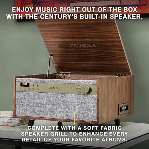 6-in-1 Turntable with CD & Cassette Player, Bluetooth, Walnut T3503