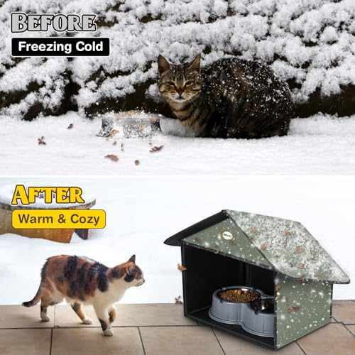 Outdoor Cat Feeding Station, Weatherproof, 13”d x 17”w x 15.5'h (Dusty Blue) J759
