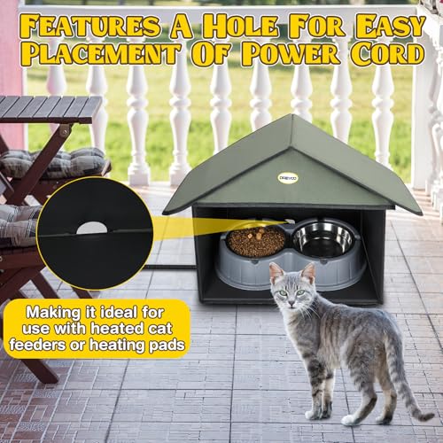 Outdoor Cat Feeding Station, Weatherproof, 13”d x 17”w x 15.5'h (Dusty Blue) J759