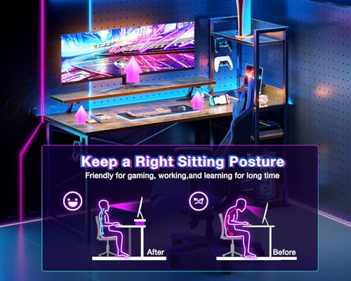 40 Inch Carbon Fiber Black Gaming Desk with Power Outlets and Storage Shelves I454454