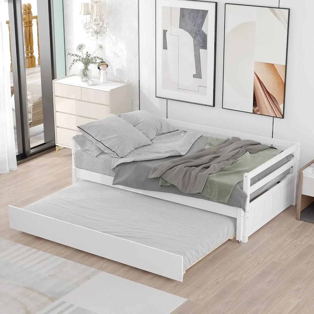 White Wood Extendable Daybed with Trundle C681