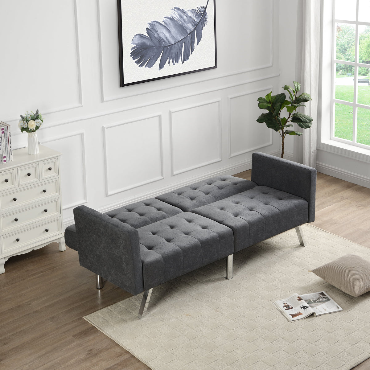 Dark Grey Convertible Linen Sofa Bed O239