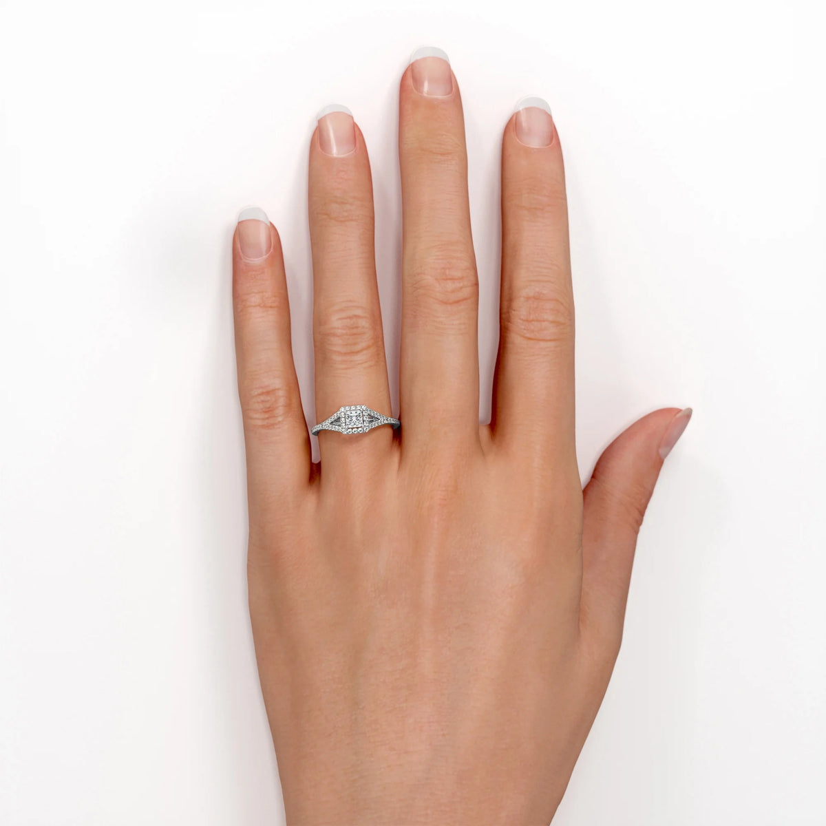 18K White Gold over Silver Princess Cut Diamond Halo Engagement Ring U808