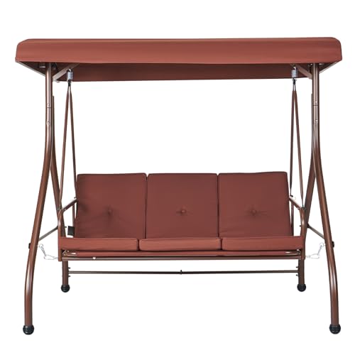 3-Seat Converting Canopy Patio Swing Chair with Cushion D558374