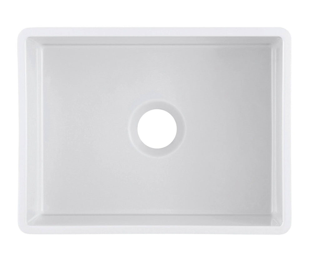White Fireclay Kitchen Sink with Grid & Strainer S6090