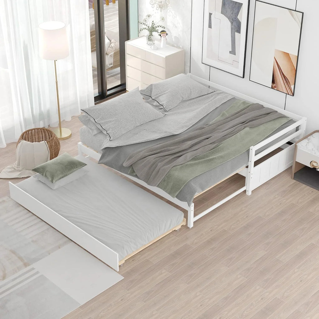 White Wood Extendable Daybed with Trundle C681