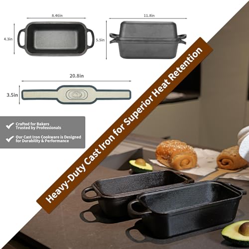 9x5-inch Cast Iron Bread Pan with Lid and 2 Bread Mats L724682