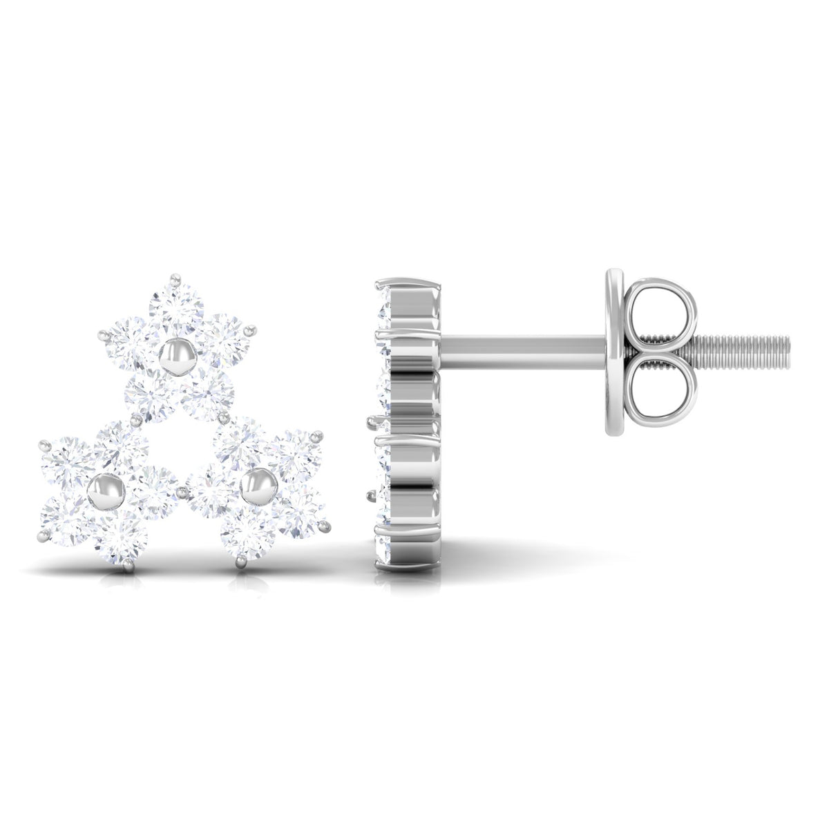 0.75 CT Diamond Flower Cluster Stud Earring in Gold, 925 Sterling Silver V290286
