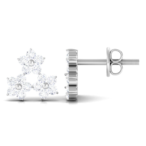0.75 CT Diamond Flower Cluster Stud Earring in Gold, 925 Sterling Silver V290286