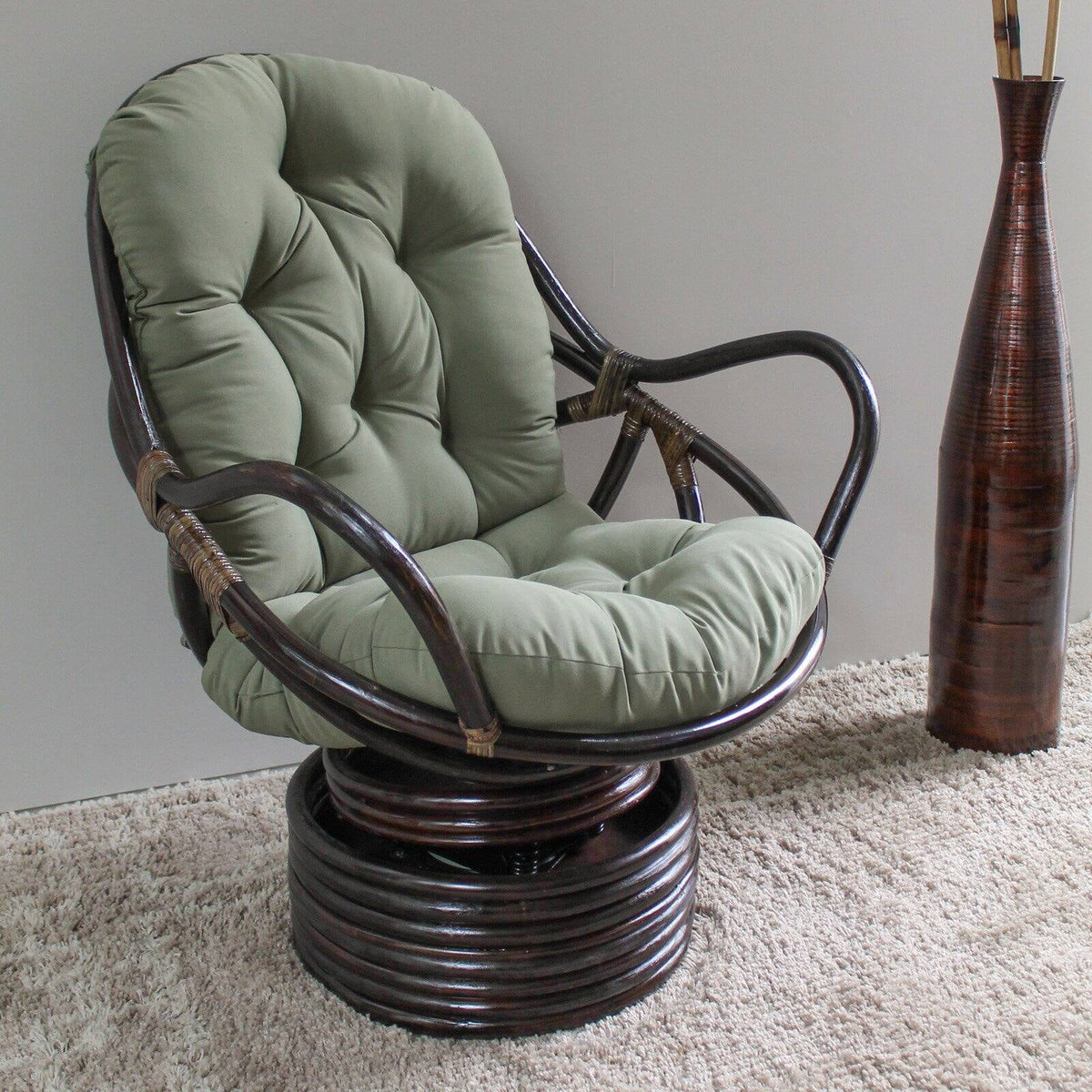 Rattan Coil Base Swivel Rocker with Micro Suede Cushion L735