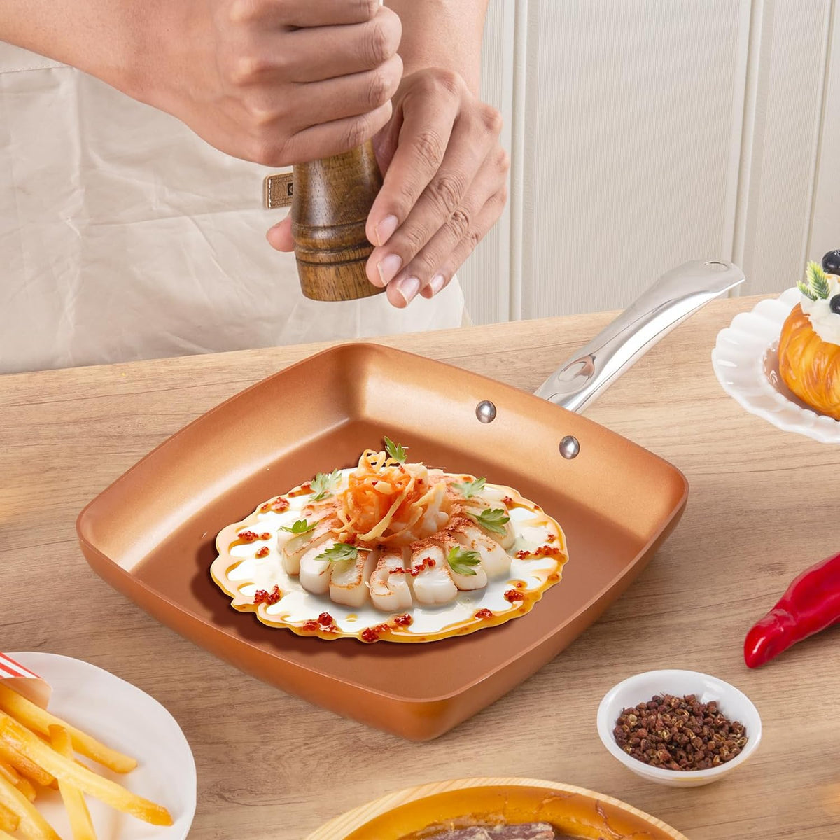 9.5" Non-Stick Copper Square Frying Pan with Ceramic Coating X608030