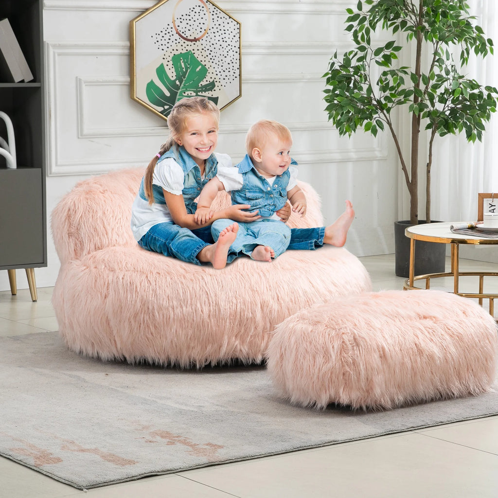 Fluffy Bean Bag Chair with Ottoman Z93140