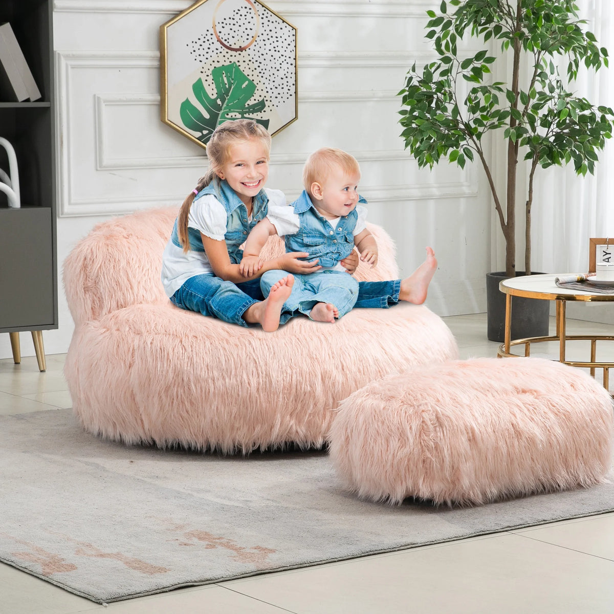 Fluffy Bean Bag Chair with Ottoman Z93140