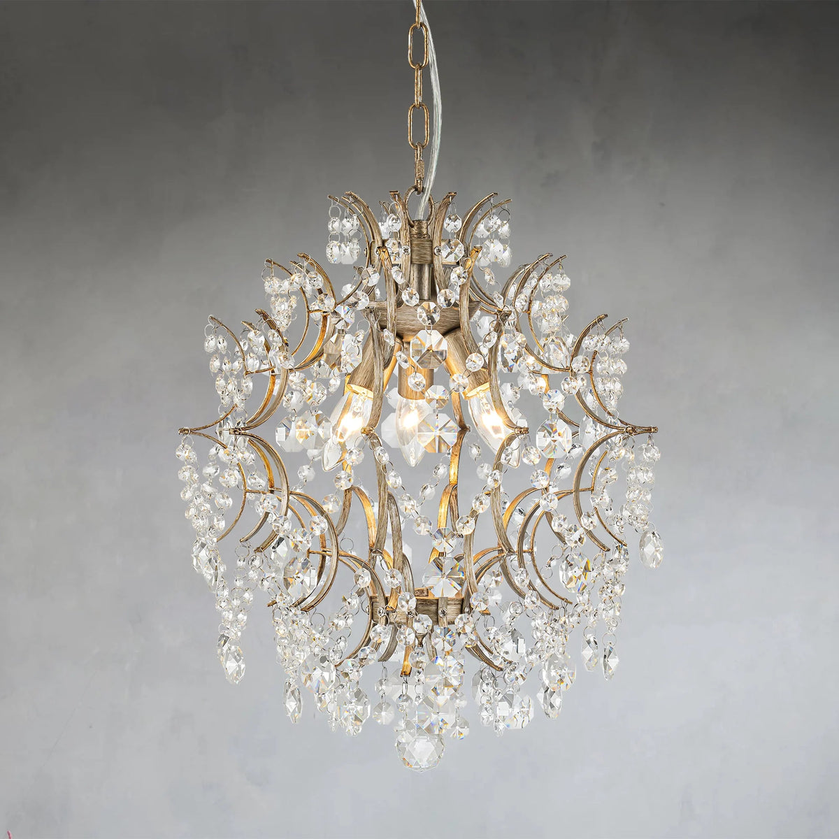 3-Light Tiered Cluster Crystal Beads Chandelier D184748