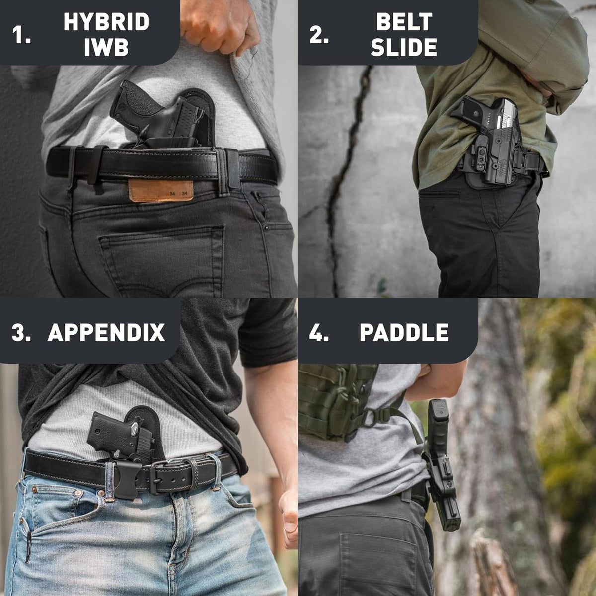 4 in 1 Holster - IWB, Appendix, OWB Paddle, OWB Belt Slide - Right Hand Draw Q4207