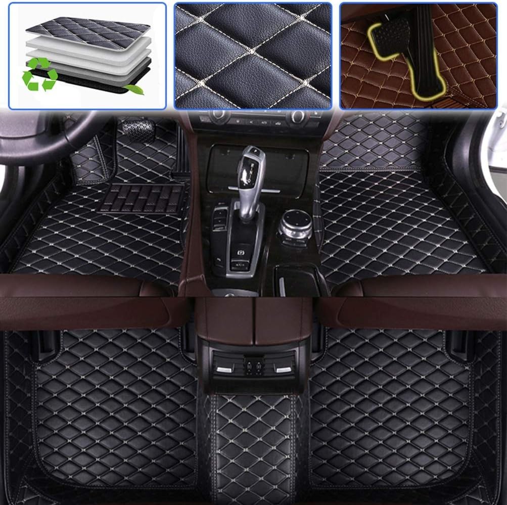 Custom Car Floor Mats Leather Waterproof Anti-Skid Full Coverage Set Beige S76734
