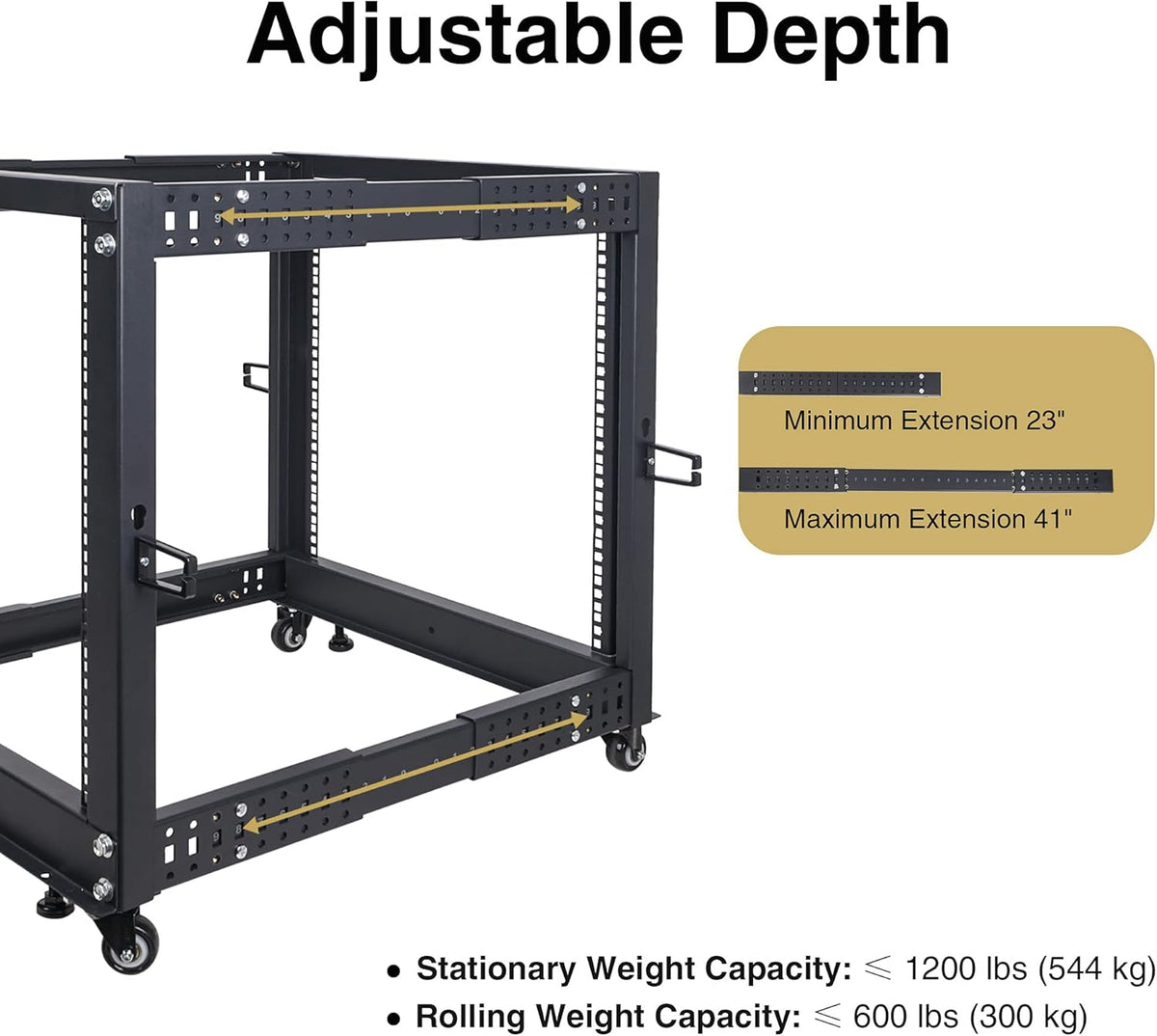 12U Open Frame Server and Network Equipment Rack with Adjustable Depth, Casters, Levelers, Cable Management O246