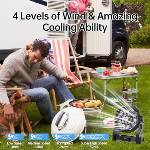 Portable Rechargeable Camping Fan with LED Lantern A84953