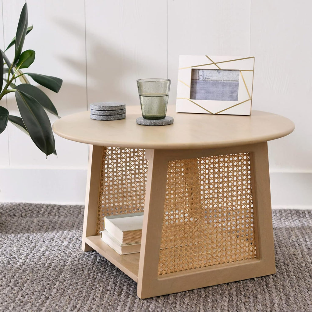 Natural Cane and Solid Mango Wood Round Coffee Table D23684