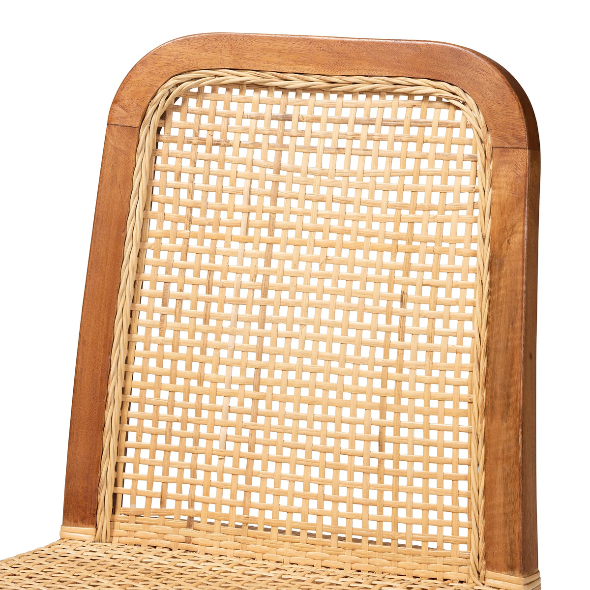 Walnut Brown Wood and Natural Rattan 2-Piece Dining Chair Set T93011
